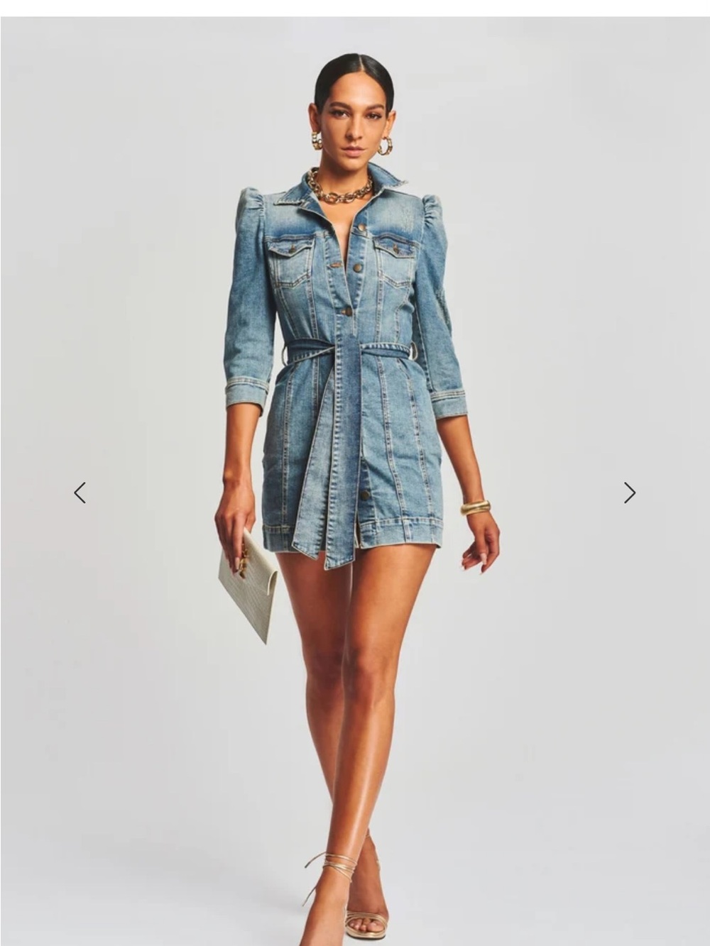Retrofete Lema Denim Shirt Mini Dress with Self Tie Belt